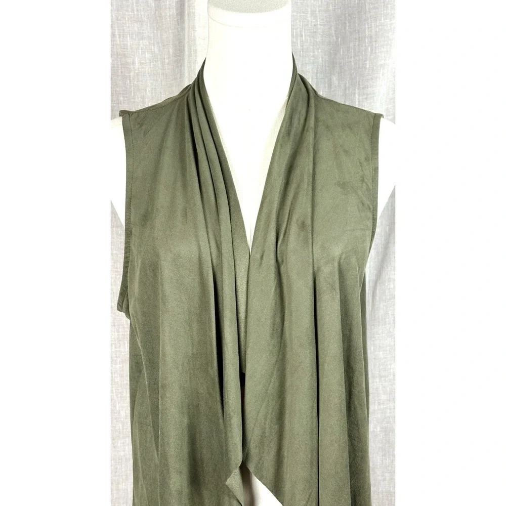 Open Front Ultra Suede Vest Tassels Size S/M Festival Boho Olive Green‎ Vegan